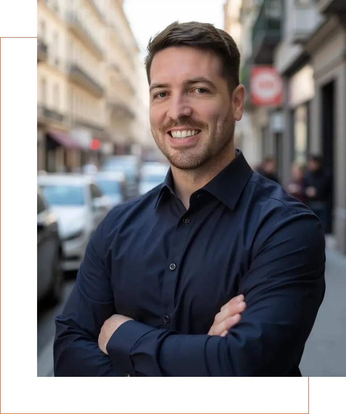 Smiling Kleero founder standing on a city street